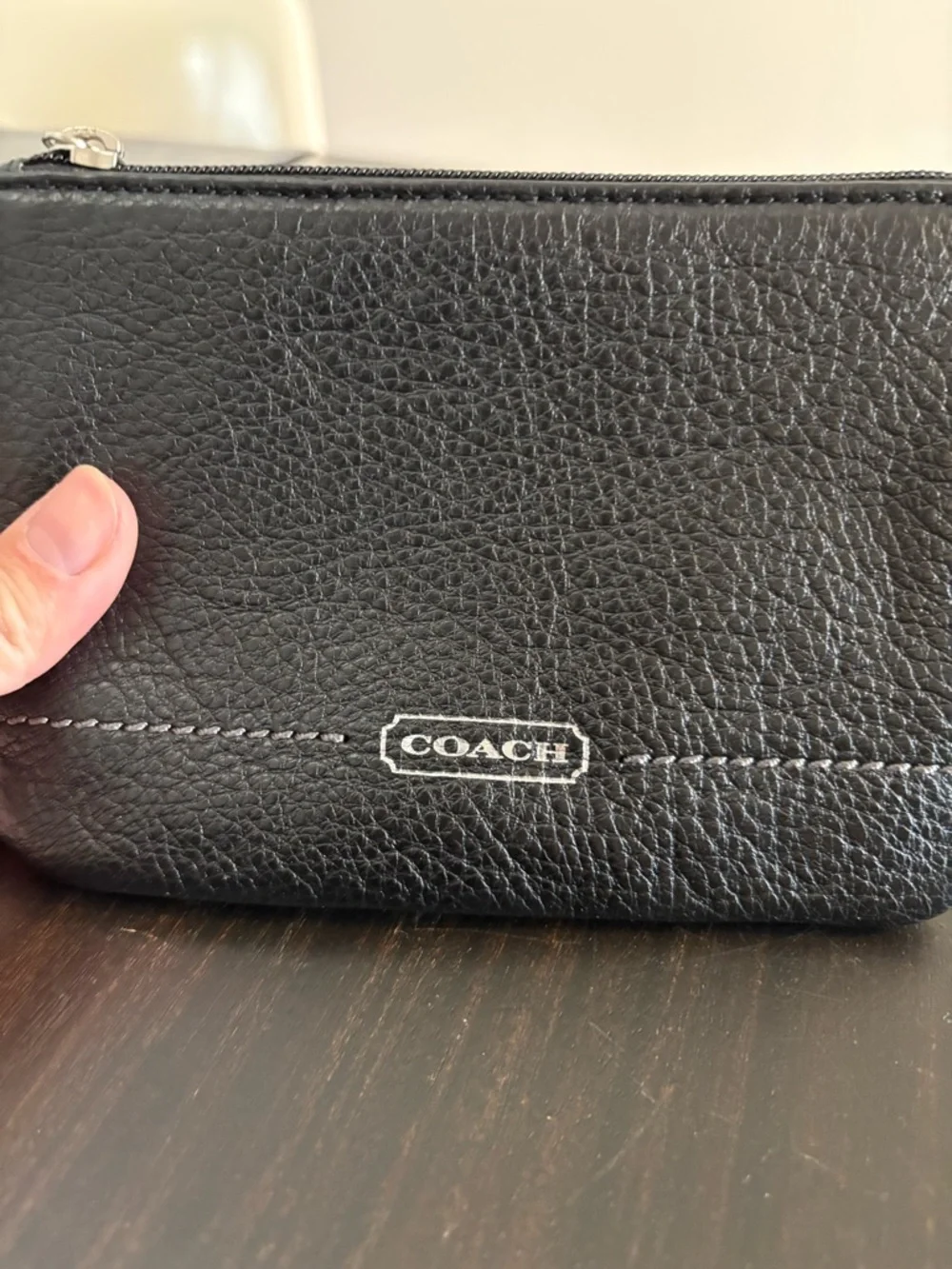 Coach Black Pebbled Leather Zip Wristlet